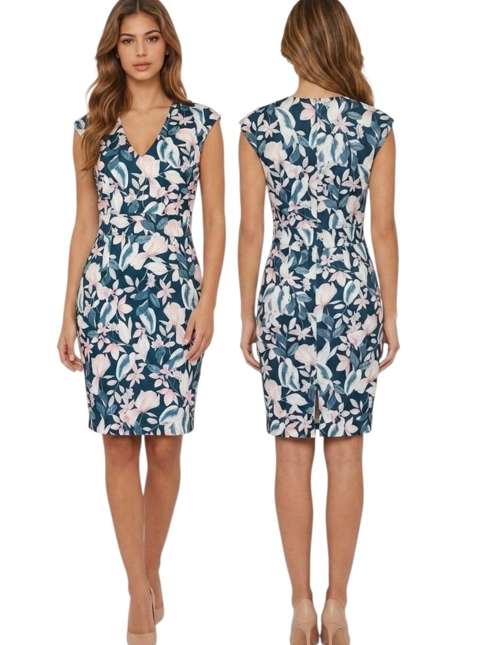 ALEXIA ADMOR Tropical Floral Print Scuba Sheath Dress - Size M